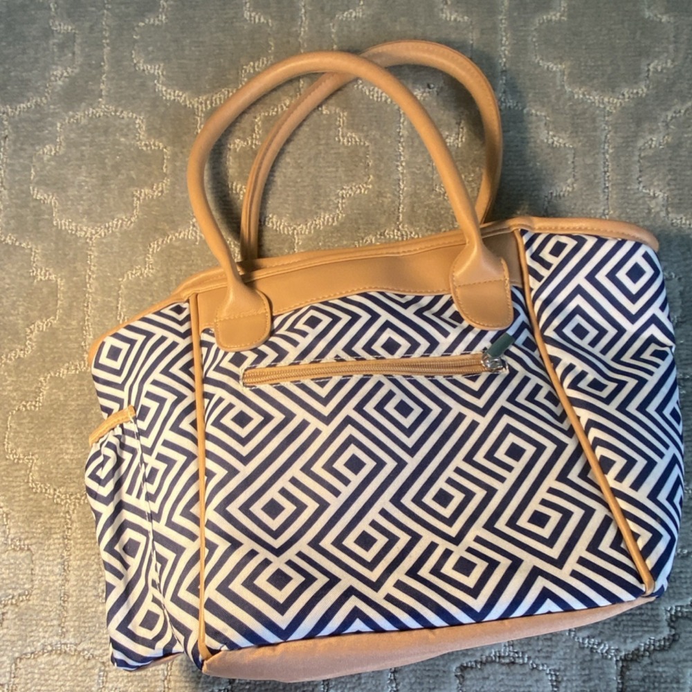 Geometric Lunch Tote Bag Set with 2 Insulated Bags - Blue, Beige, Purple